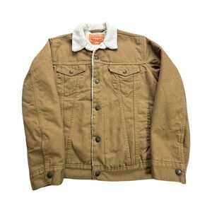 Levis Sherpa Trucker Jacket Mens Small Brown Canvas Lined‎ Western